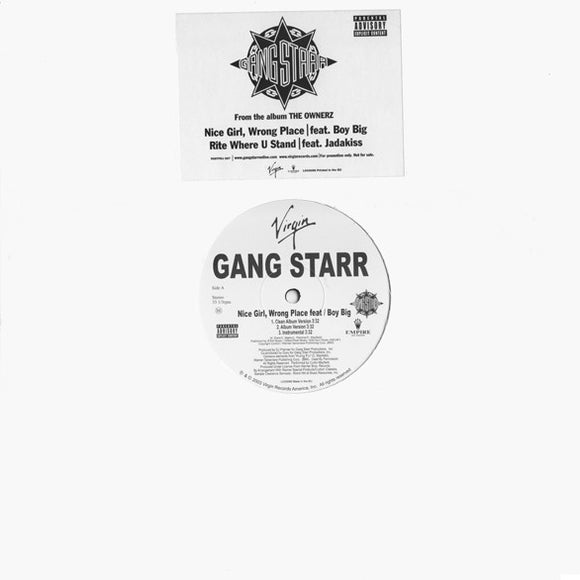 Gang Starr - Nice Girl, Wrong Place / Rite Where U Stand (12