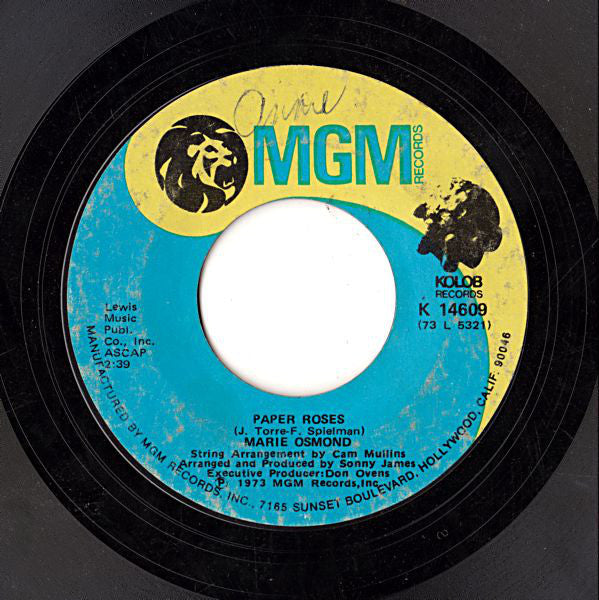 Marie Osmond - Paper Roses / Least Of All You (7", Single)