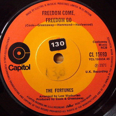 The Fortunes - Freedom Come, Freedom Go / There's A Man (7", Single, Sol)