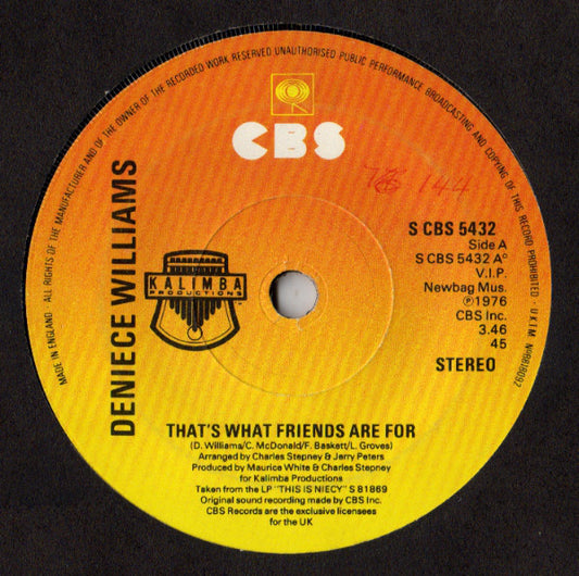 Deniece Williams - That's What Friends Are For (7", Single, Pap)