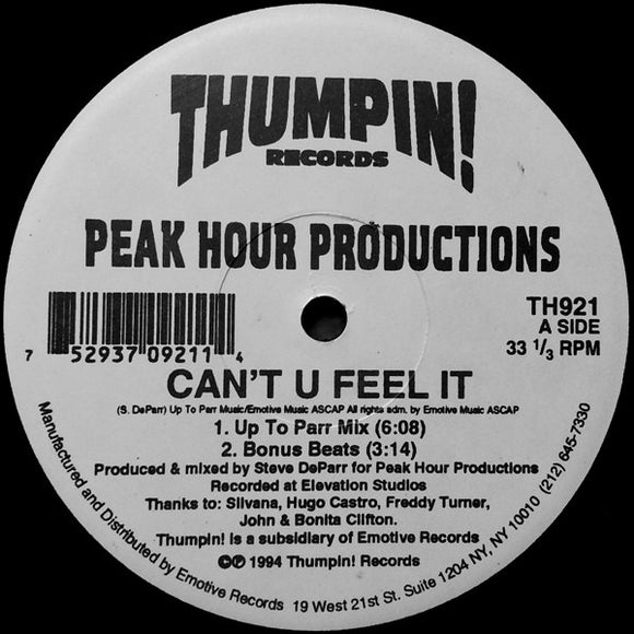 Peak Hour Productions - Can't You Feel It / Heart Of Africa (12