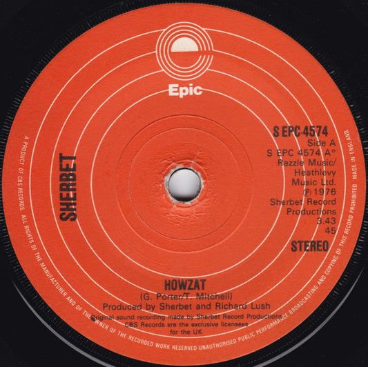 Sherbet - Howzat (7", Single, Sol)