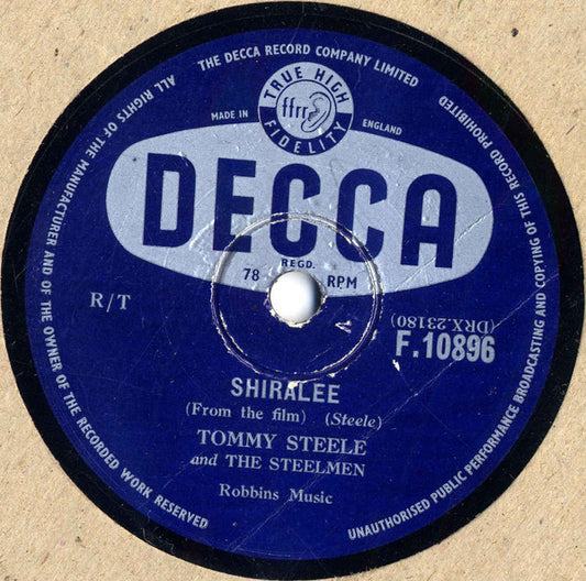 Tommy Steele And The Steelmen - Shiralee / Grandad's Rock (Shellac, 10", Single, Blu)