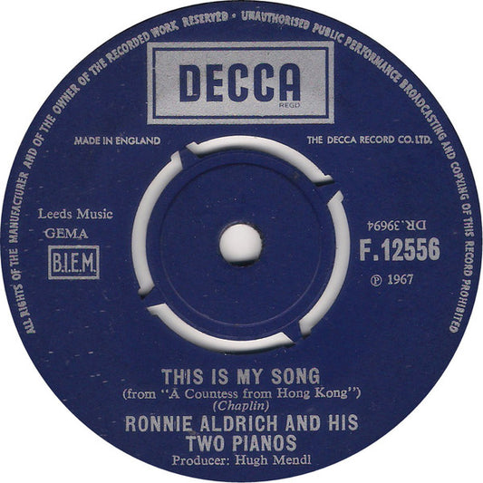 Ronnie Aldrich And His Two Pianos - This Is My Song (7", Single)