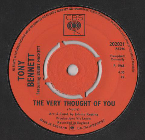 Tony Bennett Featuring Bobby Hackett - The Very Thought Of You / Sleepy Time Gal (7", Single)