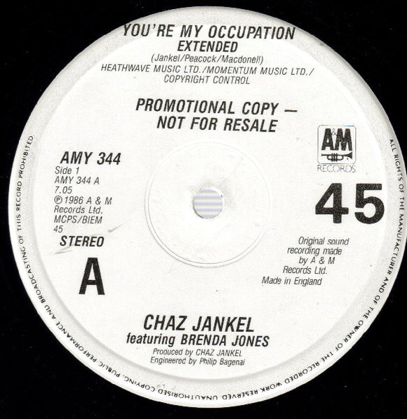 Chaz Jankel* Featuring Brenda Jones - You're My Occupation (12
