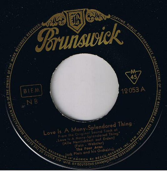 The Four Aces - Love Is A Many-Splendored Thing (7", Single, Mono)