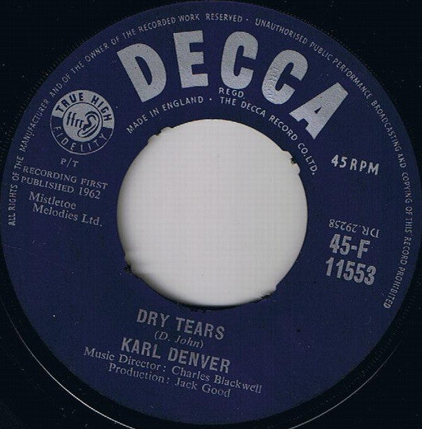 Karl Denver - Dry Tears  (7", Single)