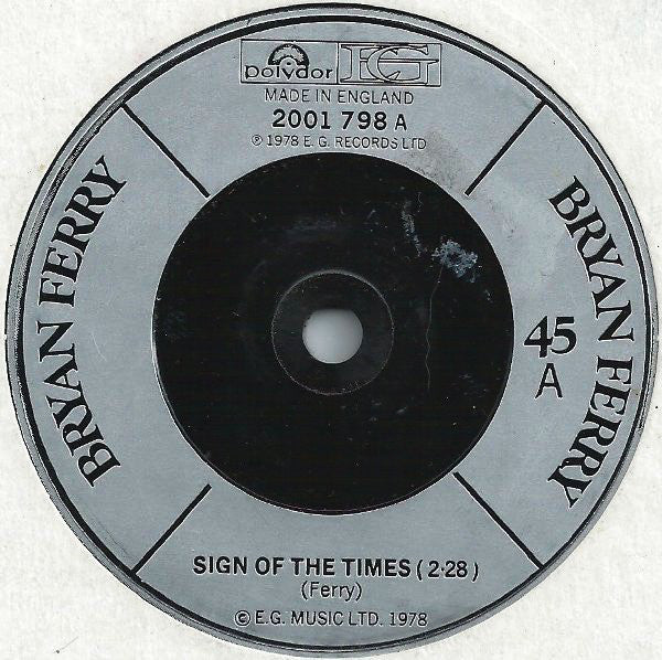 Bryan Ferry - Sign Of The Times (7", Single, Inj)