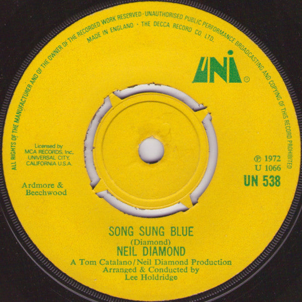 Neil Diamond - Song Sung Blue (7", Single)