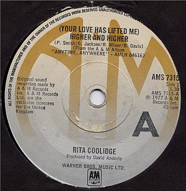 Rita Coolidge - (Your Love Has Lifted Me) Higher And Higher / I Don't Want To Talk About It (7", Single)