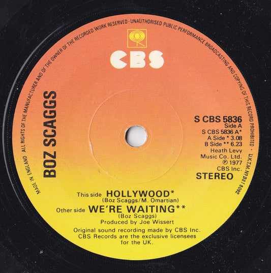 Boz Scaggs - Hollywood (7", Single)