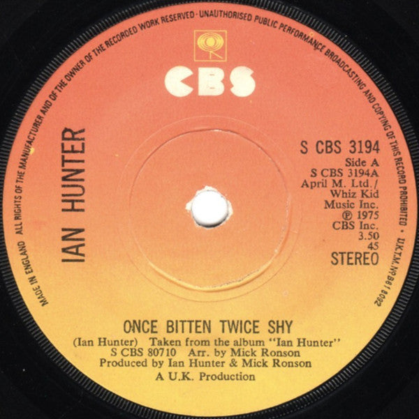 Ian Hunter - Once Bitten Twice Shy (7", Single, Sol)