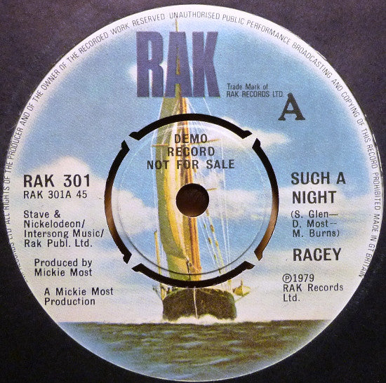 Racey - Such A Night (7", Single, Promo)