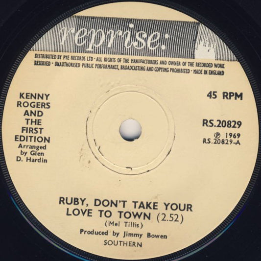 Kenny Rogers And The First Edition* - Ruby, Don't Take Your Love To Town (7", Single, Sol)