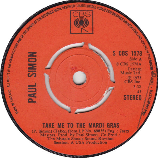 Paul Simon - Take Me To The Mardi Gras (7", Single)