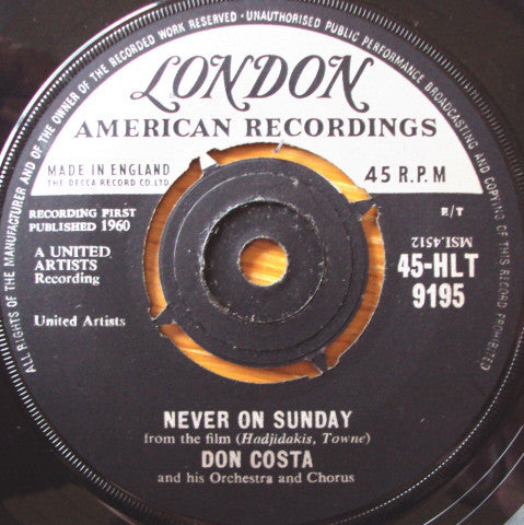 Don Costa And His Orchestra And Chorus* - Never On Sunday / The Sound Of Love (7