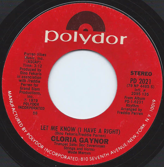 Gloria Gaynor - Let Me Know (I Have A Right) (7", Single)
