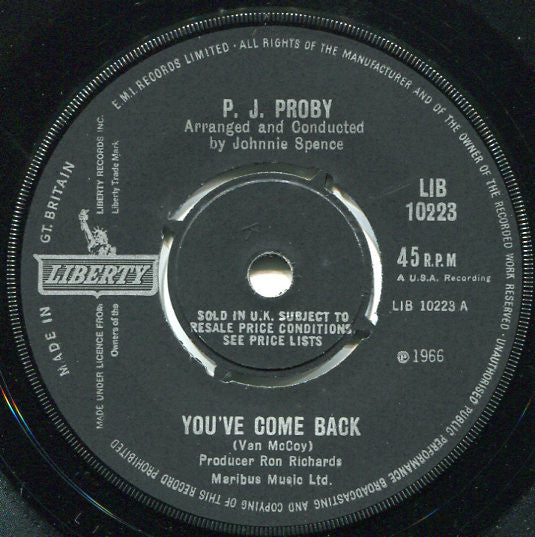 P.J. Proby - You've Come Back (7", Single)