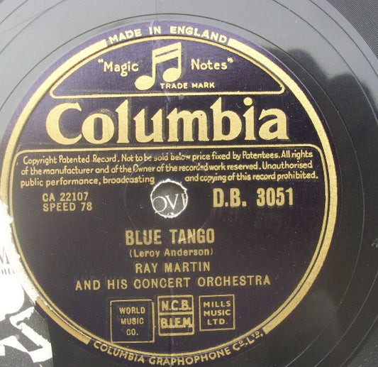 Ray Martin And His Concert Orchestra - Blue Tango / Unforgettable (Shellac, 10", Single)