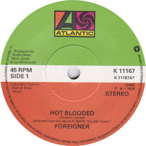 Foreigner - Hot Blooded (7", Single)