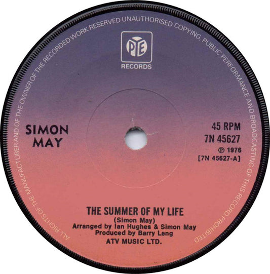 Simon May - The Summer Of My Life (7", Single, Sol)