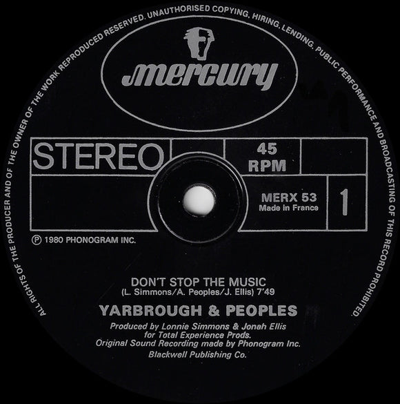 Yarbrough & Peoples - Don't Stop The Music / You're My Song (12