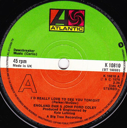 England Dan & John Ford Coley - I'd Really Love To See You Tonight / It's Not The Same (7", Single, Sol)