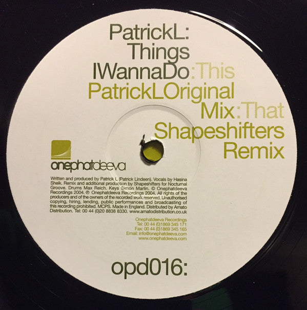 Patrick L - Things I Wanna Do (12")