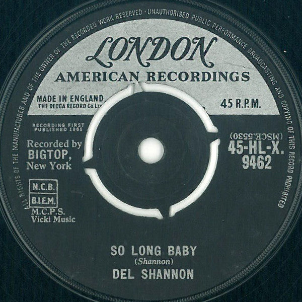 Del Shannon - So Long Baby (7", Single)