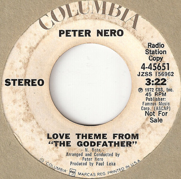 Peter Nero - Love Theme From "The Godfather" (7", Single, Mono, Promo)