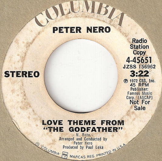 Peter Nero - Love Theme From "The Godfather" (7", Single, Mono, Promo)