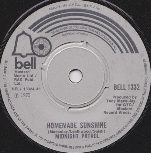 Midnight Patrol - Homemade Sunshine (7", Single)