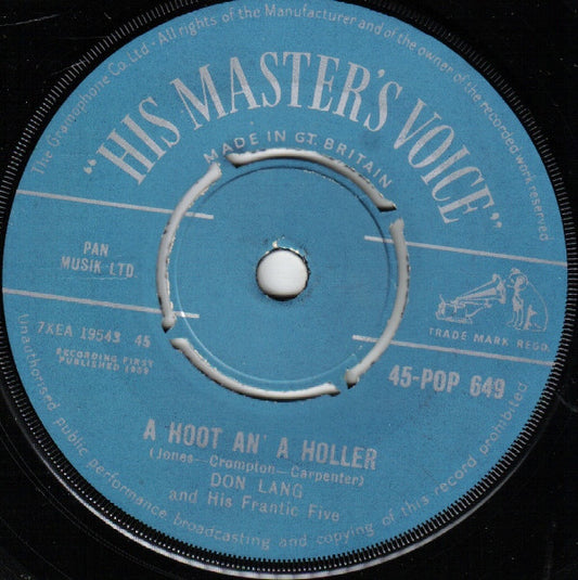 Don Lang And His Frantic Five - A Hoot An' A Holler (7", Single)