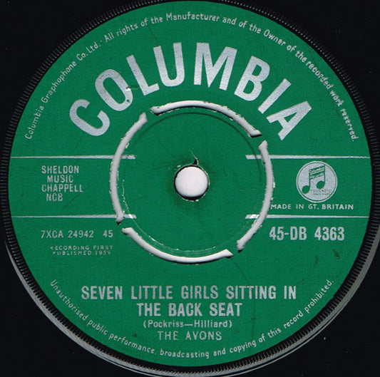 The Avons - Seven Little Girls Sitting In The Back Seat (7", Single)