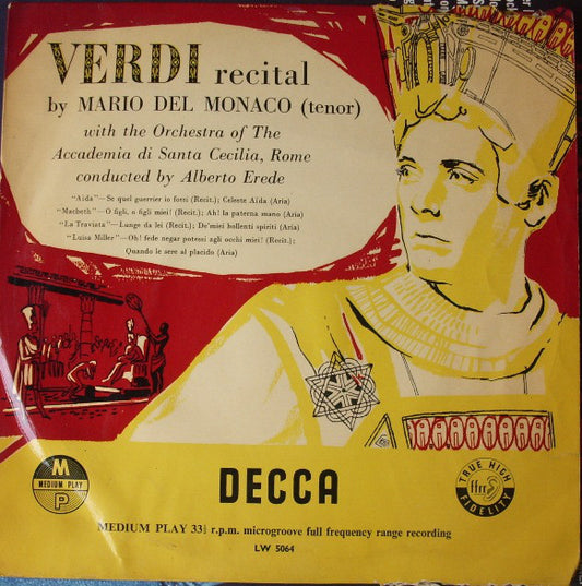 Mario del Monaco With The Orchestra Of The Accademia Di Santa Cecilia, Rome*, Alberto Erede - Verdi Recital (10")