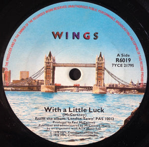Wings (2) - With A Little Luck (7", Single, Sol)