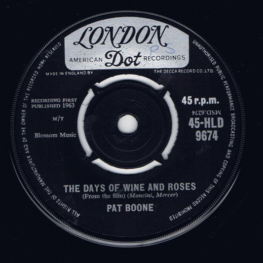Pat Boone - Days Of Wine And Roses / Meditation (7", Single)
