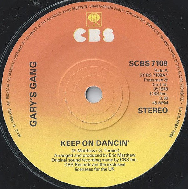 Gary's Gang - Keep On Dancin' (7", Single)