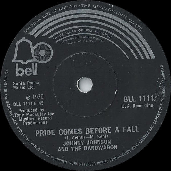 Johnny Johnson And The Bandwagon - Sweet Inspiration (7", Single, Sol)