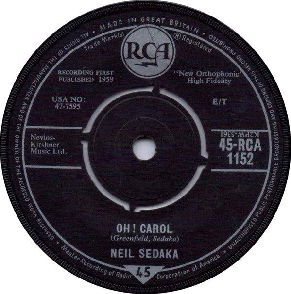 Neil Sedaka - Oh! Carol (7", Single, Fou)