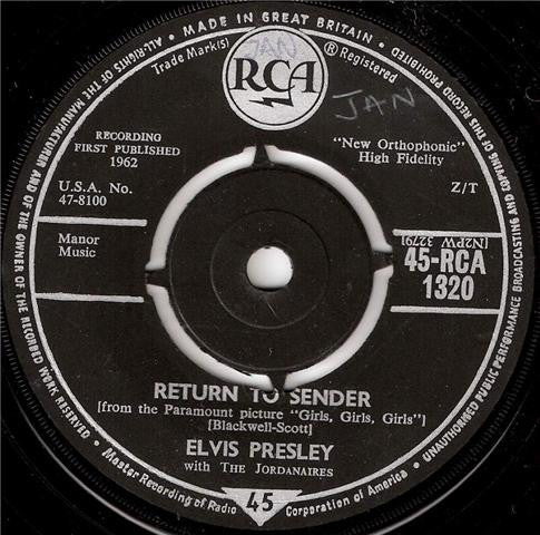 Elvis Presley With The Jordanaires - Return To Sender (7", Single)