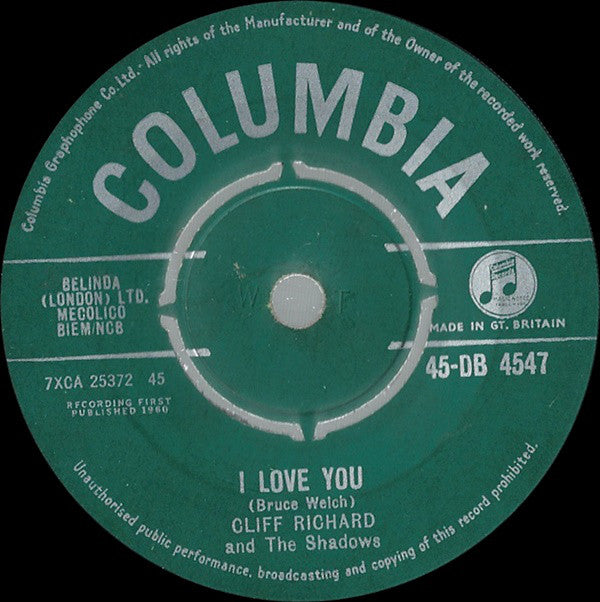 Cliff Richard And The Shadows* - I Love You (7", Single)