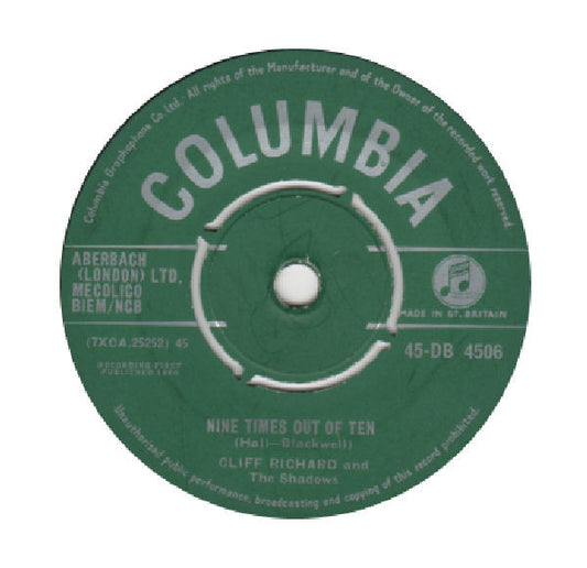 Cliff Richard And The Shadows* - Nine Times Out Of Ten (7", Single)