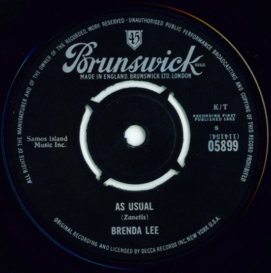 Brenda Lee - As Usual / Lonely Lonely Lonely Me (7", Single)