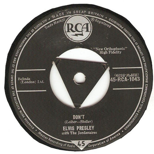 Elvis Presley With The Jordanaires - Don't (7", Single, Tri)