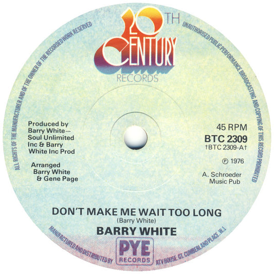 Barry White - Don't Make Me Wait Too Long (7", Single, Sol)