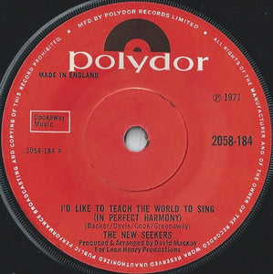 The New Seekers - I'd Like To Teach The World To Sing (In Perfect Harmony) (7", Single, Sol)