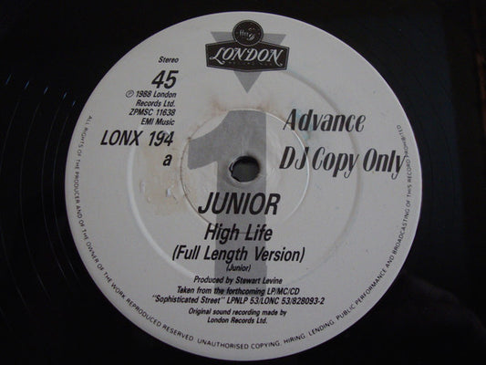 Junior (2) - High Life (Full Length Version) (12", Promo)