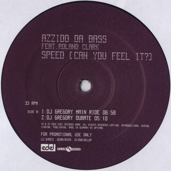 Azzido Da Bass Feat. Roland Clark - Speed (Can You Feel It?) (12
